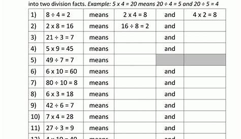 Multiplication And Division Fact Practice