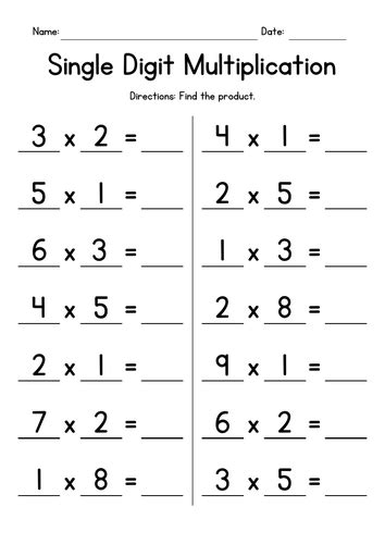 multiplication 1 digit worksheets