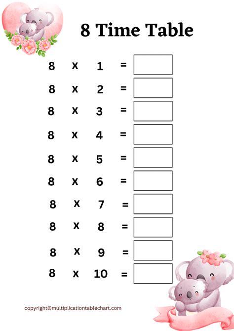 Multiplication 8 Worksheet Printable