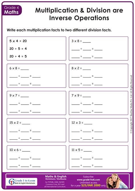 Multiplication And Division Math Worksheets