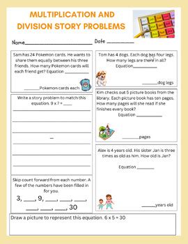 multiplication and division story problems printable template