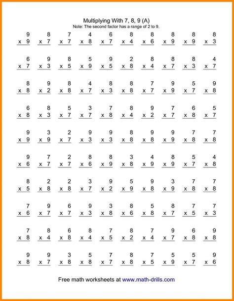 Multiplication Basic Facts Pretest 4Th Grade Printable
