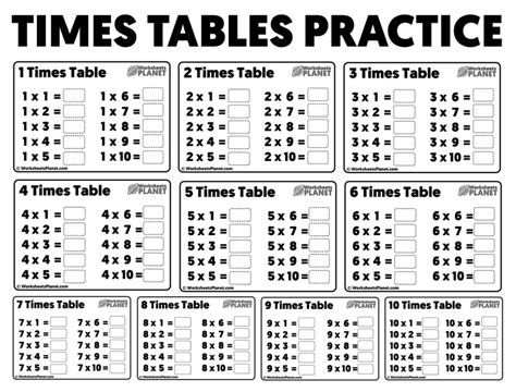 Multiplication Times Table Pracrice Sheets Printable