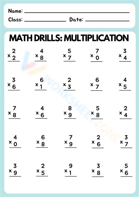 Multiplication Worksheet Math Drills