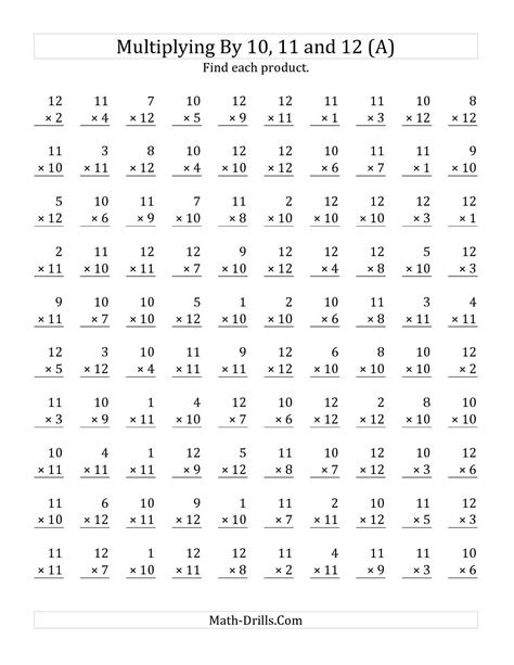 multiplication worksheets 1 through 12 printable template