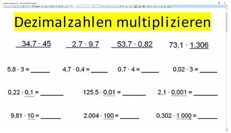 multipliziere dezimalzahlen mit 10.100.1000 Mathe-Arbeitsblätter, Mathe