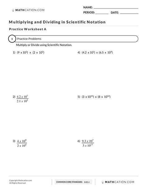 multiplying and dividing scientific notation worksheet 8th grade