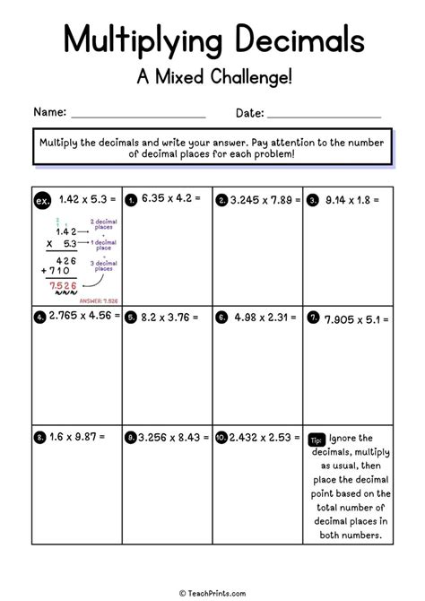 multiplying by decimals worksheet printable template