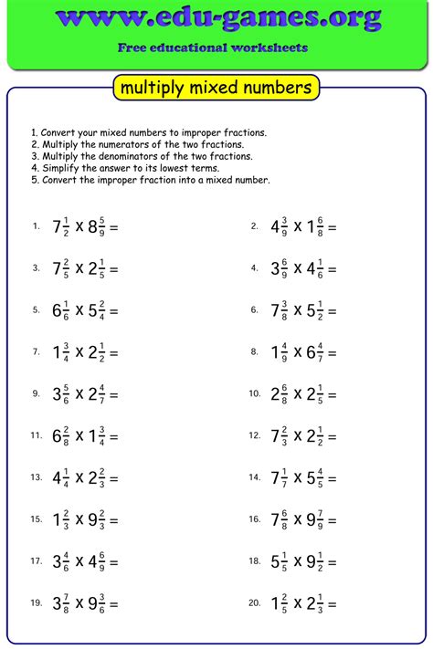 multiplying mixed numbers worksheet 6th grade