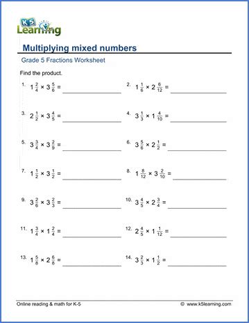 multiplying mixed numbers worksheet grade 5