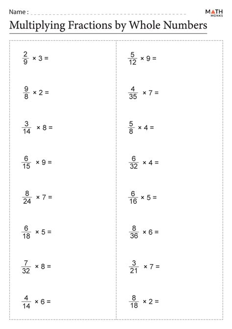 Multiplying Fractions By Whole Numbers Worksheet With Answer Key