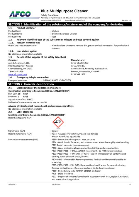 Multipurpose Cleaner Sds