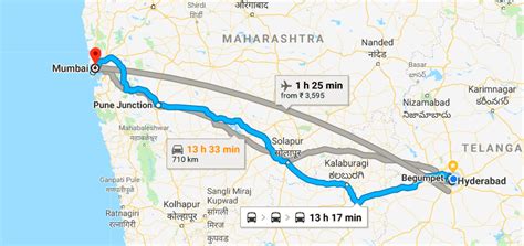 mumbai to hyderabad distance in km
