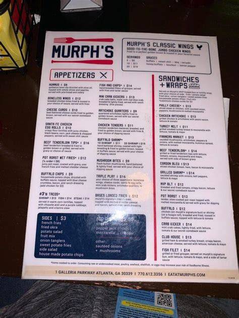 murph's bar menu