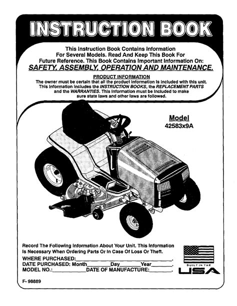 Murray 42583X9A User Manual LAWN MOWER 16.5 H.P. 42 Manuals And Guides