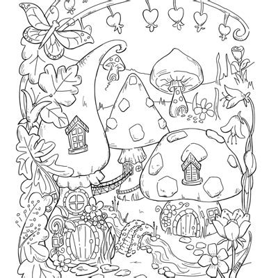 mushroom village coloring page