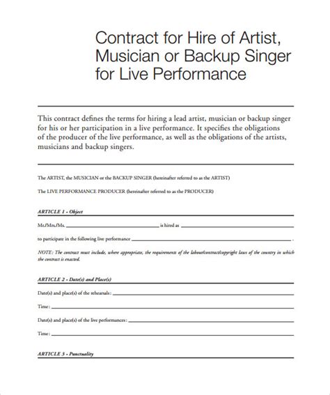 FREE 5+ Music Agreement Contract Samples in MS Word PDF