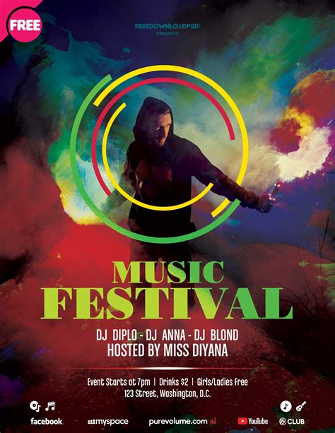 Music Festival Flyer Template V3 Concert posters design for