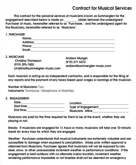 Editable 50 Artist Management Contract Templates Ms Word Templatelab