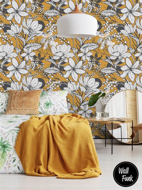 Mustard Floral Wallpaper