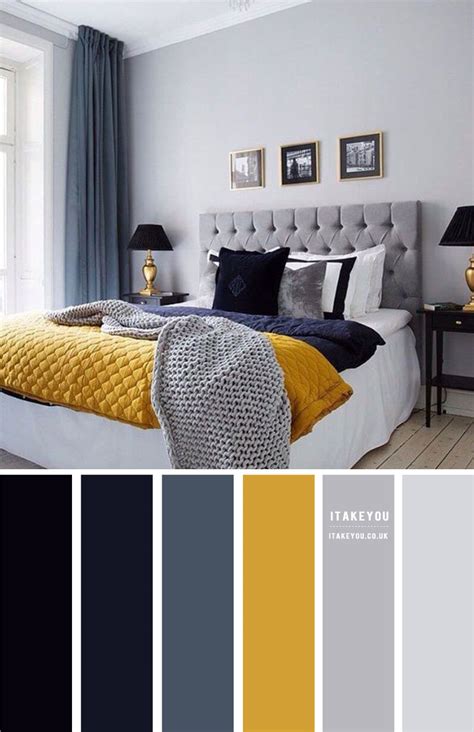 Mustard Grey And Blue Bedroom