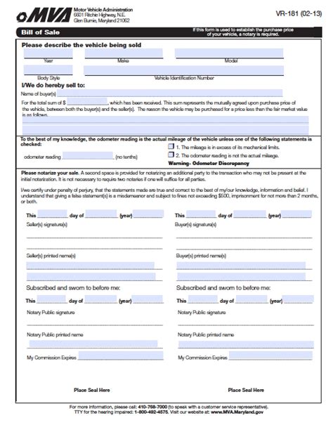 mva bill of sale maryland pdf