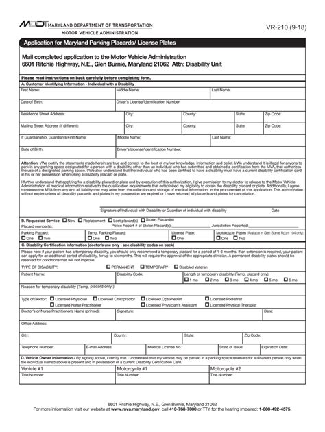 mva handicap tag form