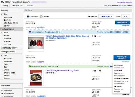 my ebay account summary purchase history