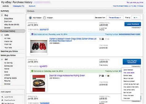 my ebay summary user