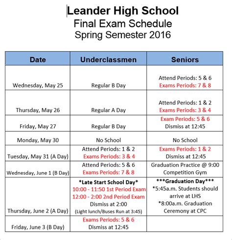 my final exam schedule