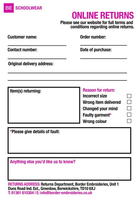 Myer Online Return Form