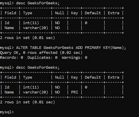 Mysql Alter Table Change Column Primary Key