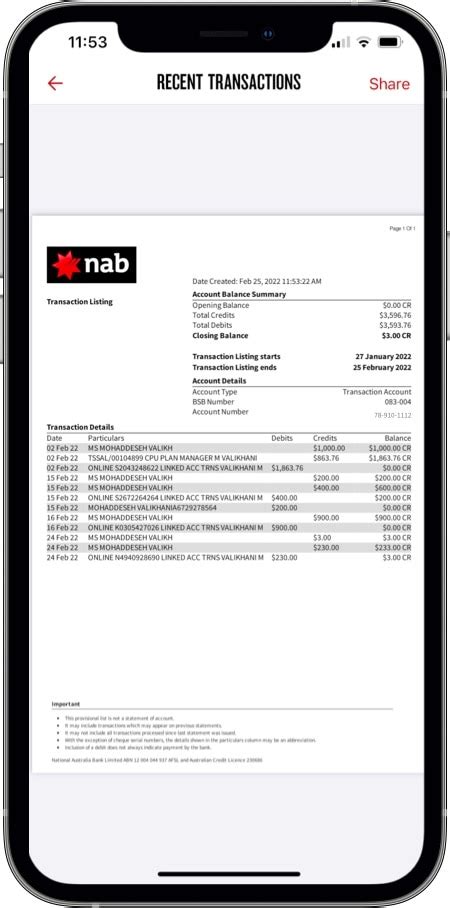 nab bank account statement
