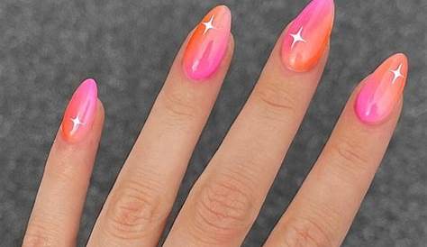 Nails Inspo Pink And Orange Frensh Wave Edgy Classy Acrylic Bling