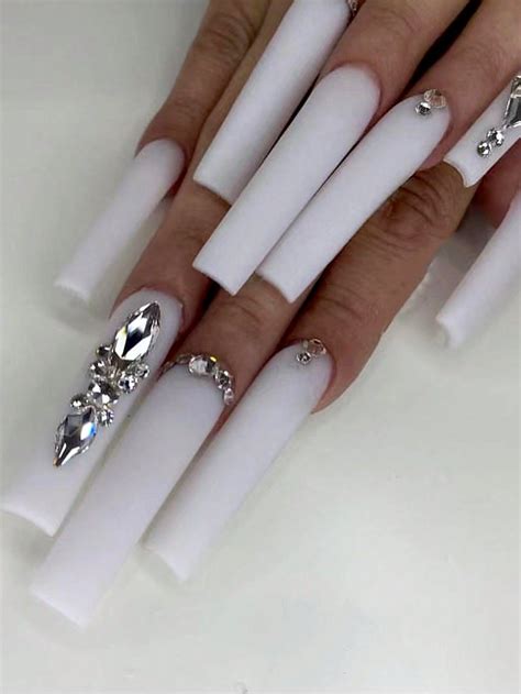 Nails Long White Design