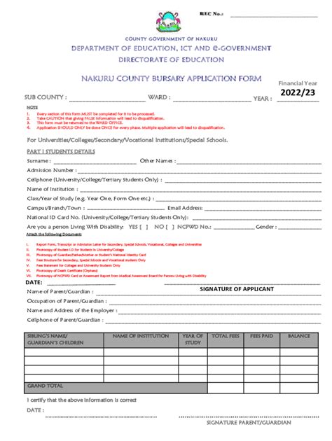 nakuru county bursary form 2023