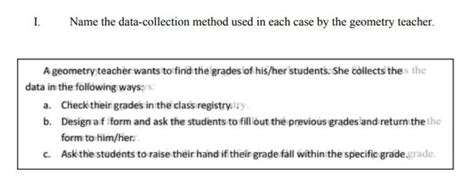 Name The Data Collection Method Used In Each Case By The Geometry Teacher