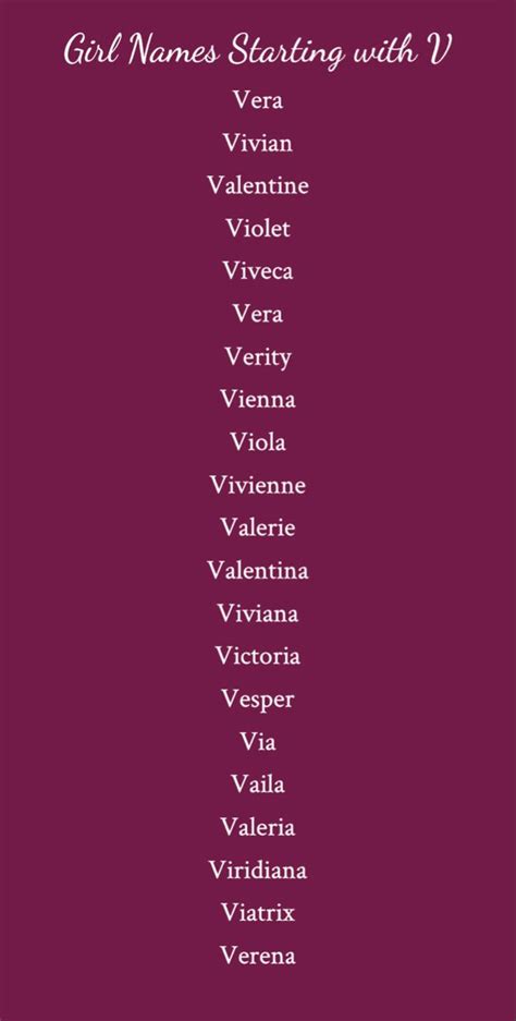 names that start with v female
