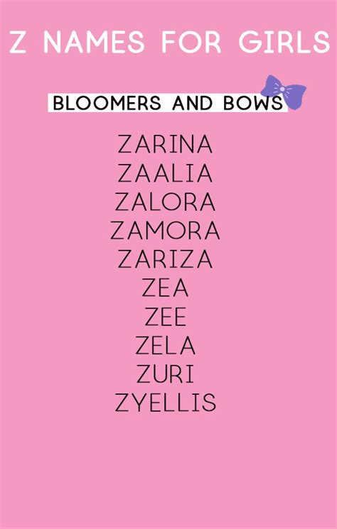 names that start with z for girls