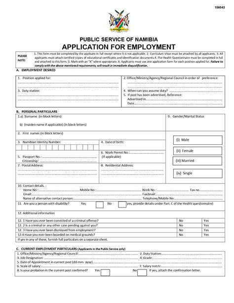 namibia application form for employment