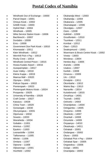 namibia windhoek postal code