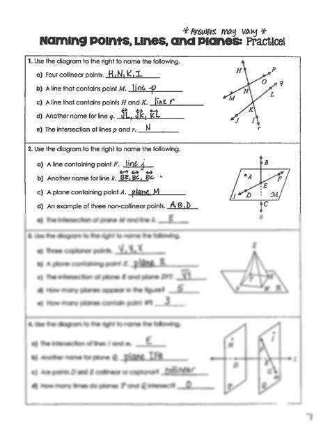 Naming Points Lines And Planes Practice Answer Key
