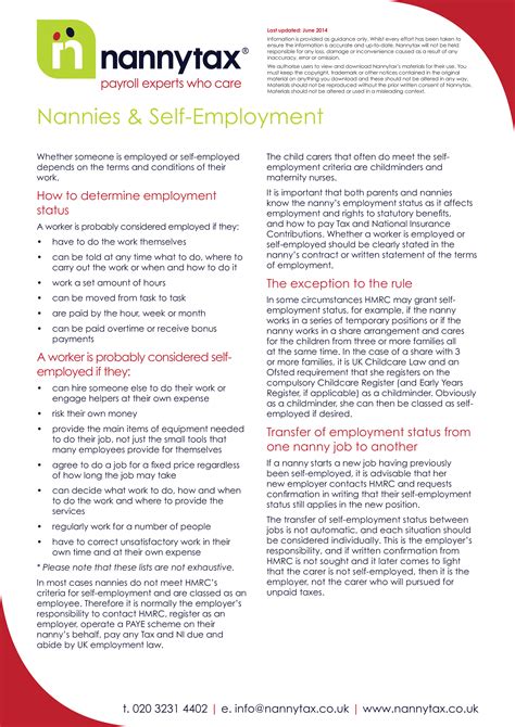 nanny contract self employed tax