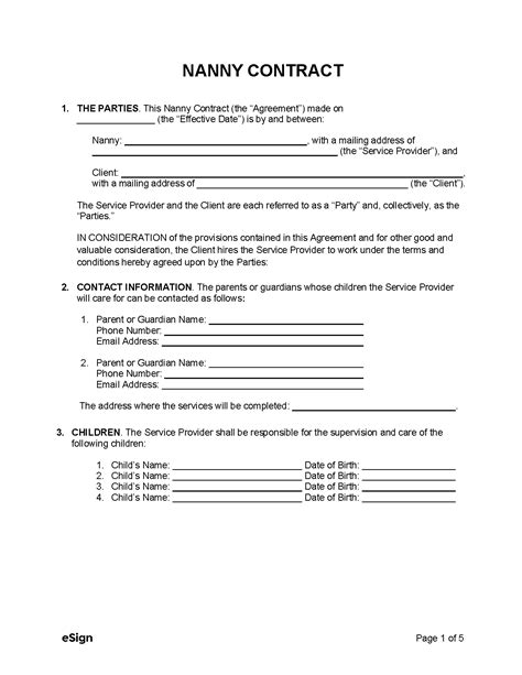 Nanny Contract Template download free documents for PDF, Word and Excel
