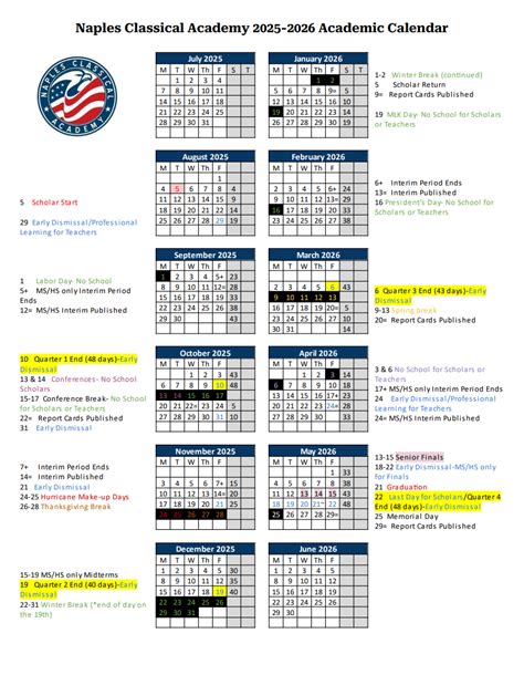 Naples Classical Academy Calendar