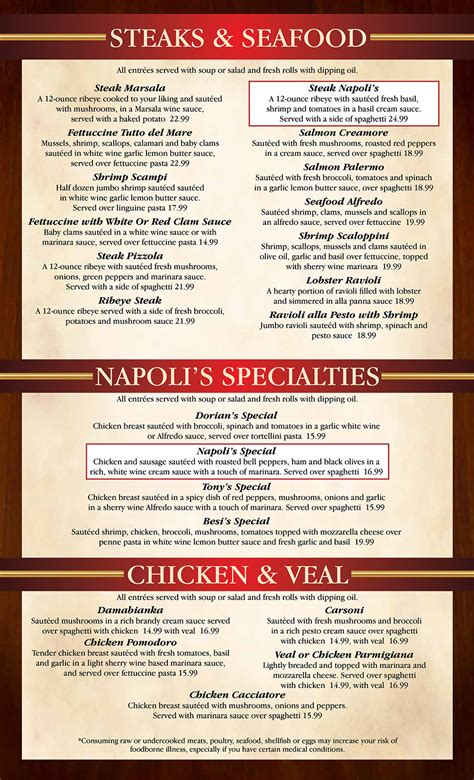 napoli's italian restaurant sand springs menu