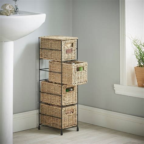 Narrow Bathroom Storage With Baskets