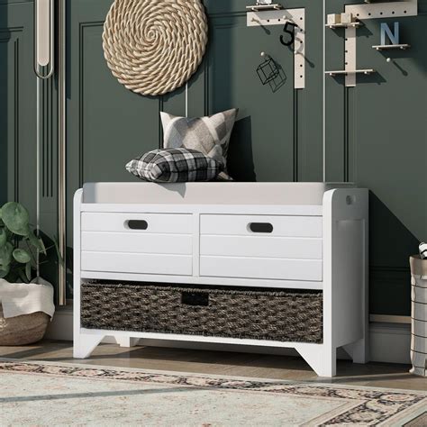 Narrow Storage Bench White