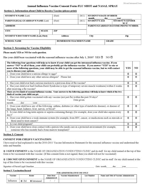 nasal flu immunisation consent form