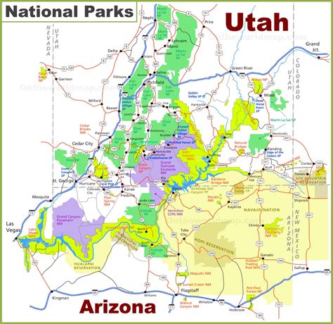 National Park Map Utah And Arizona